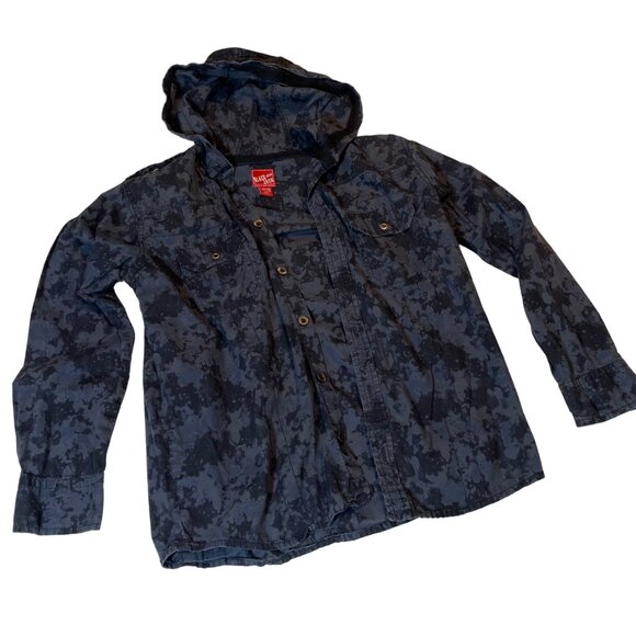 Black Jack Other - Black Jack Kids Hooded Button-Up Shirt Camo Print L (10/12) 100% Cotton Blue